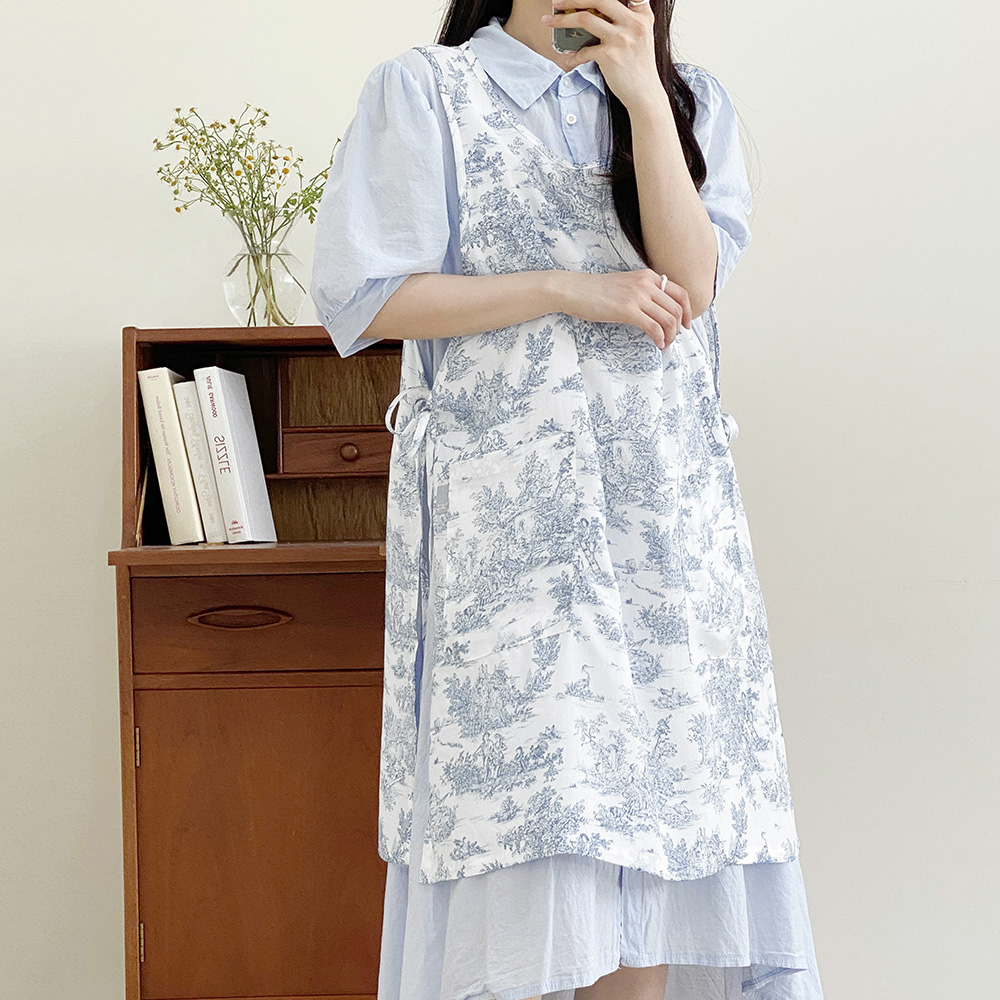 한스데이 여름 뜨왈 인견 앞치마 미용실 네일샵 주방 플로리스트 원피스 에이프런