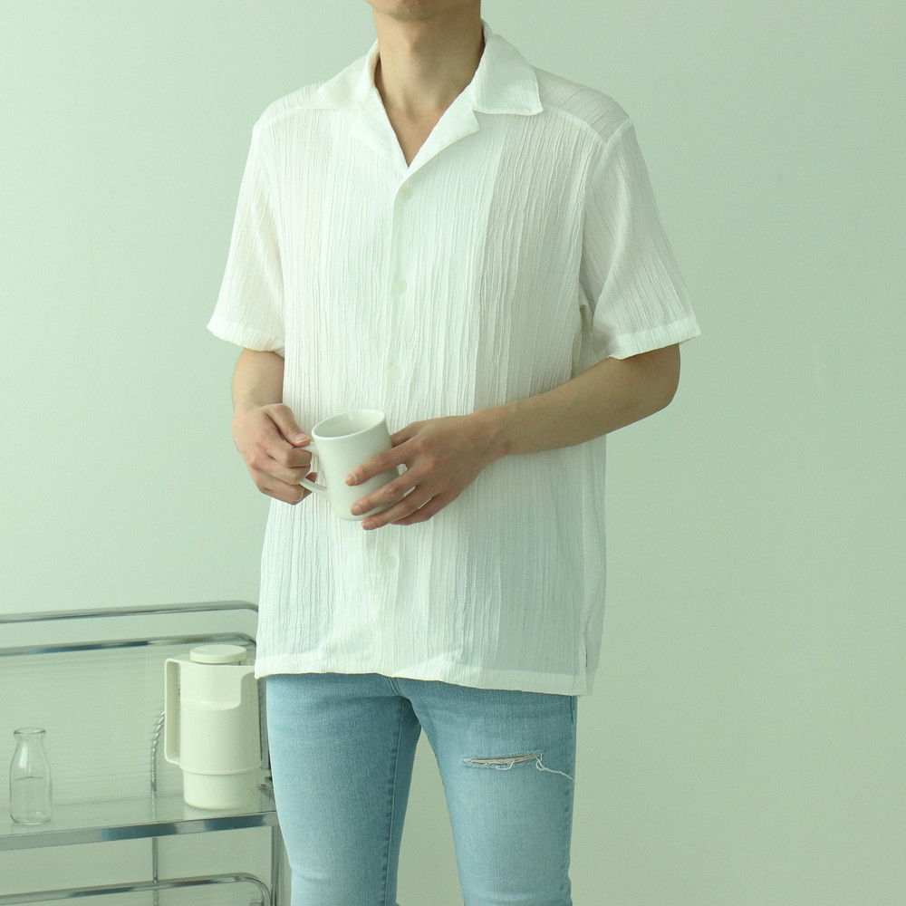 남자반팔셔츠 링클프리 플리츠 오픈카라 남자린넨셔츠 - 상품 이미지