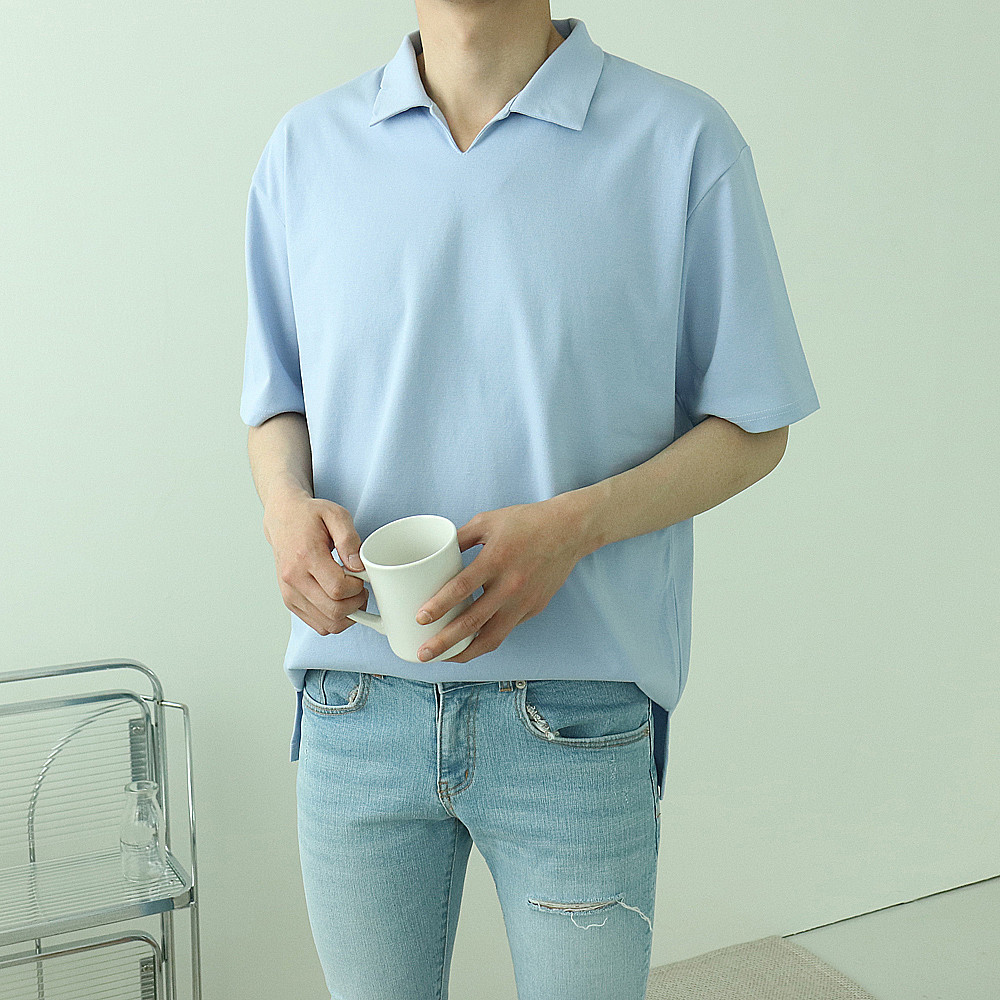 남자 반팔티 구김없는 커플 반팔 카라 티셔츠 - 상세 이미지 5