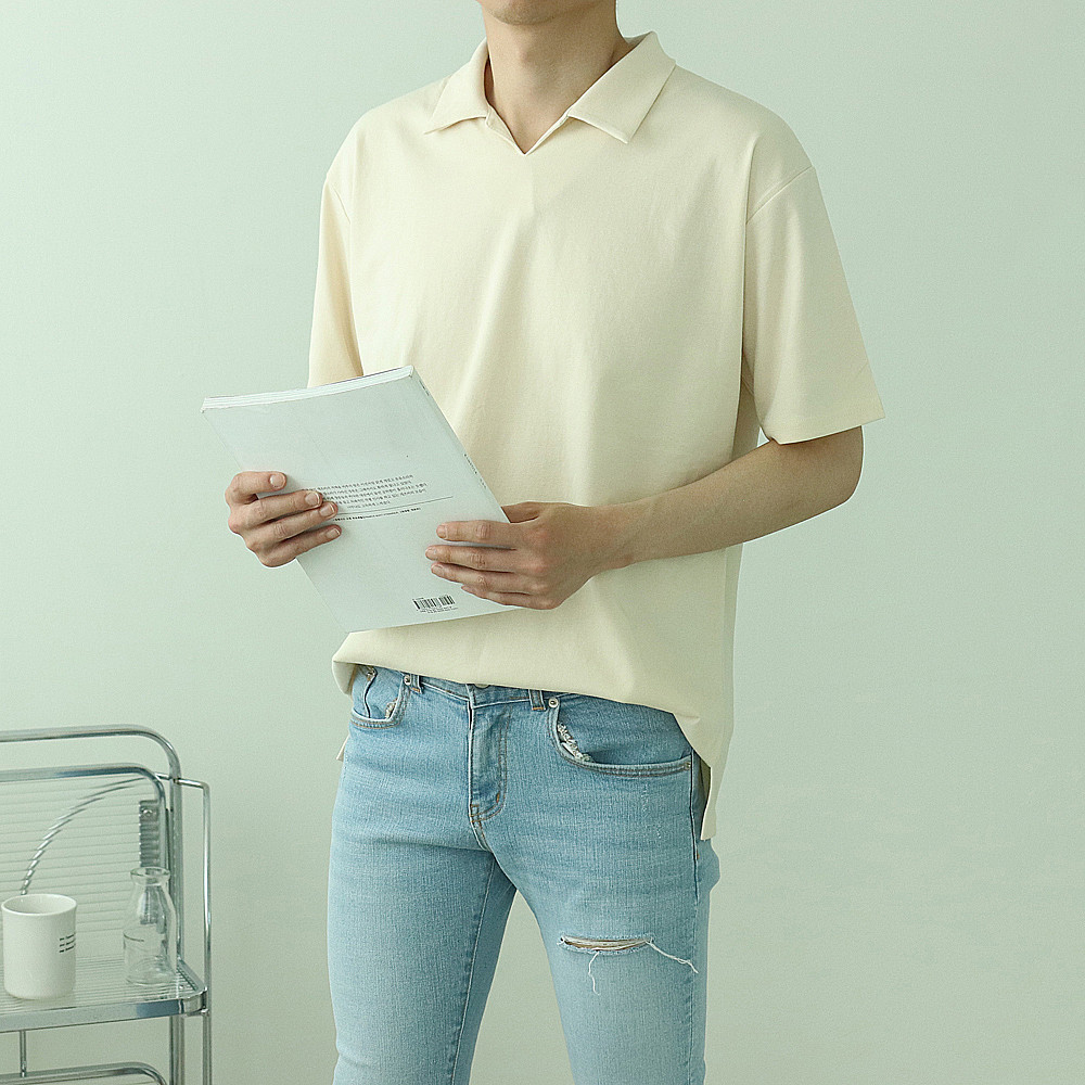 남자 반팔티 구김없는 커플 반팔 카라 티셔츠 - 상세 이미지 4