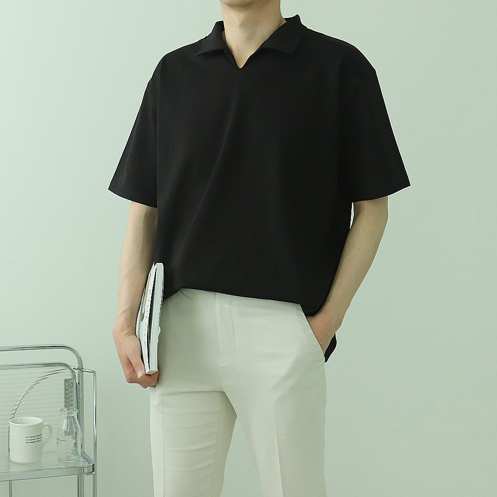 남자 반팔티 구김없는 커플 반팔 카라 티셔츠 - 상세 이미지 3