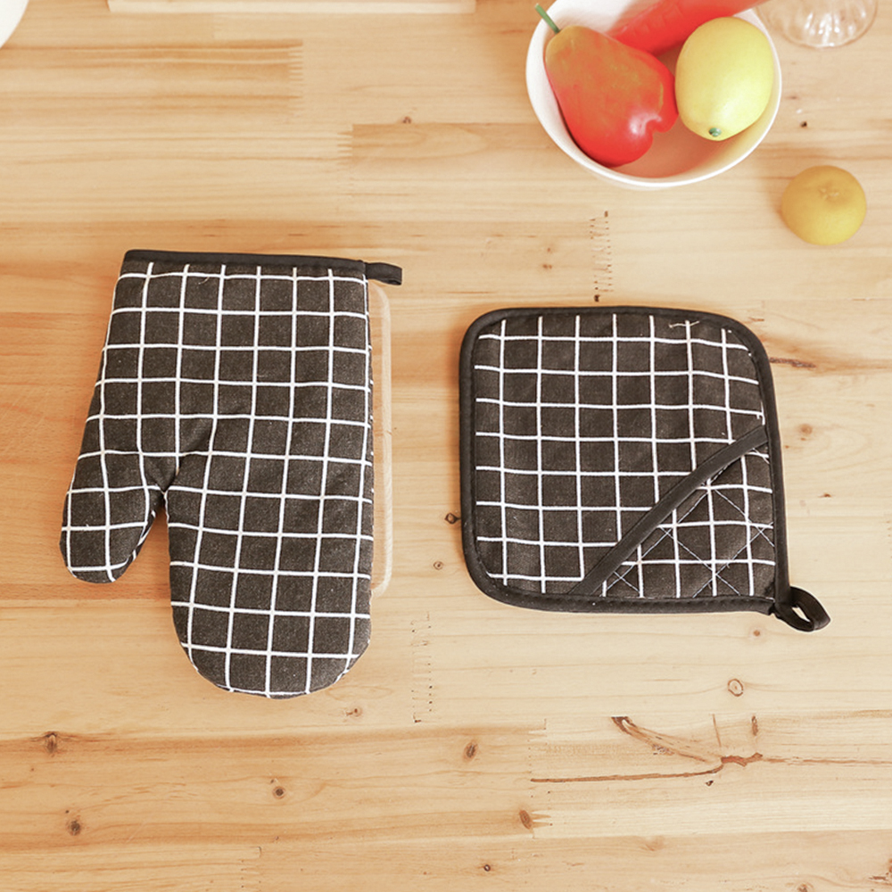 북유럽풍 투피스 주방장갑 화이트그리드 세트 냄비장갑 오븐장갑