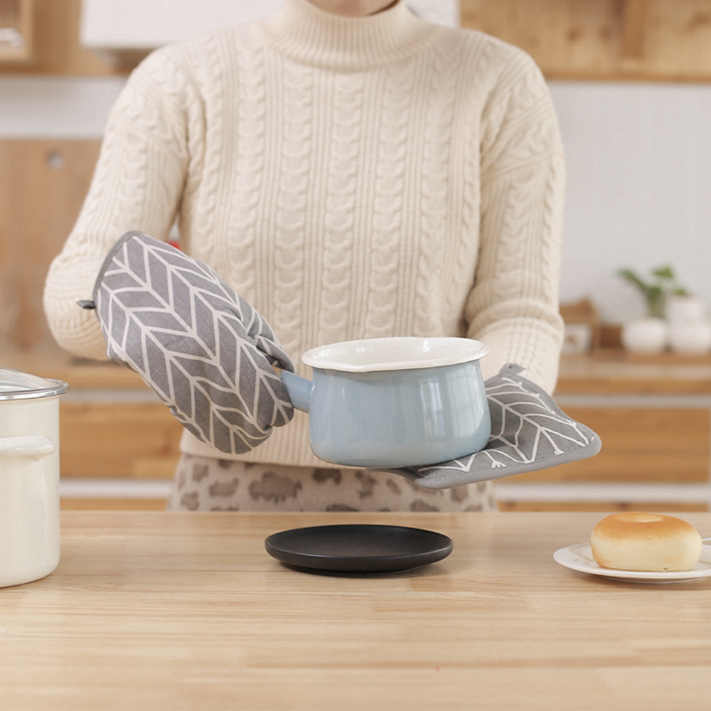 북유럽풍 투피스 주방장갑 화이트그리드 세트 냄비장갑 오븐장갑