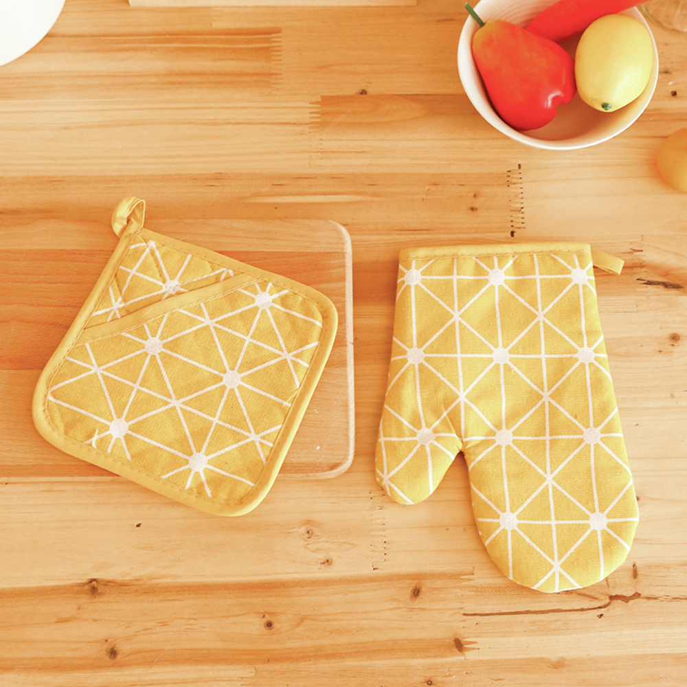 북유럽풍 투피스 주방장갑 화이트그리드 세트 냄비장갑 오븐장갑