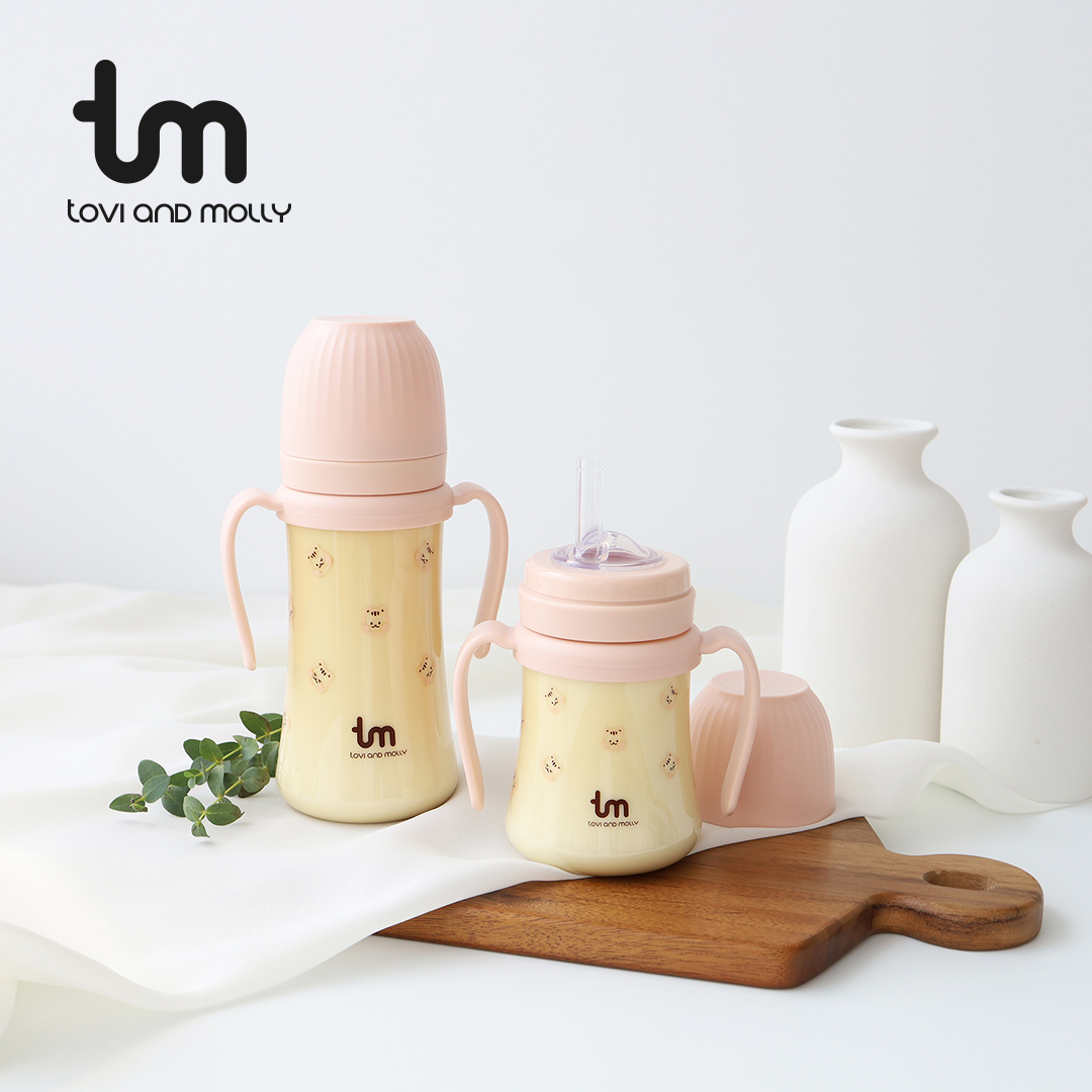 [토비앤몰리] 새지않는 아기 유아 물컵 이유식 자기주도 빨대컵 돗람이 핑크 180ml 280ml 이미지 6