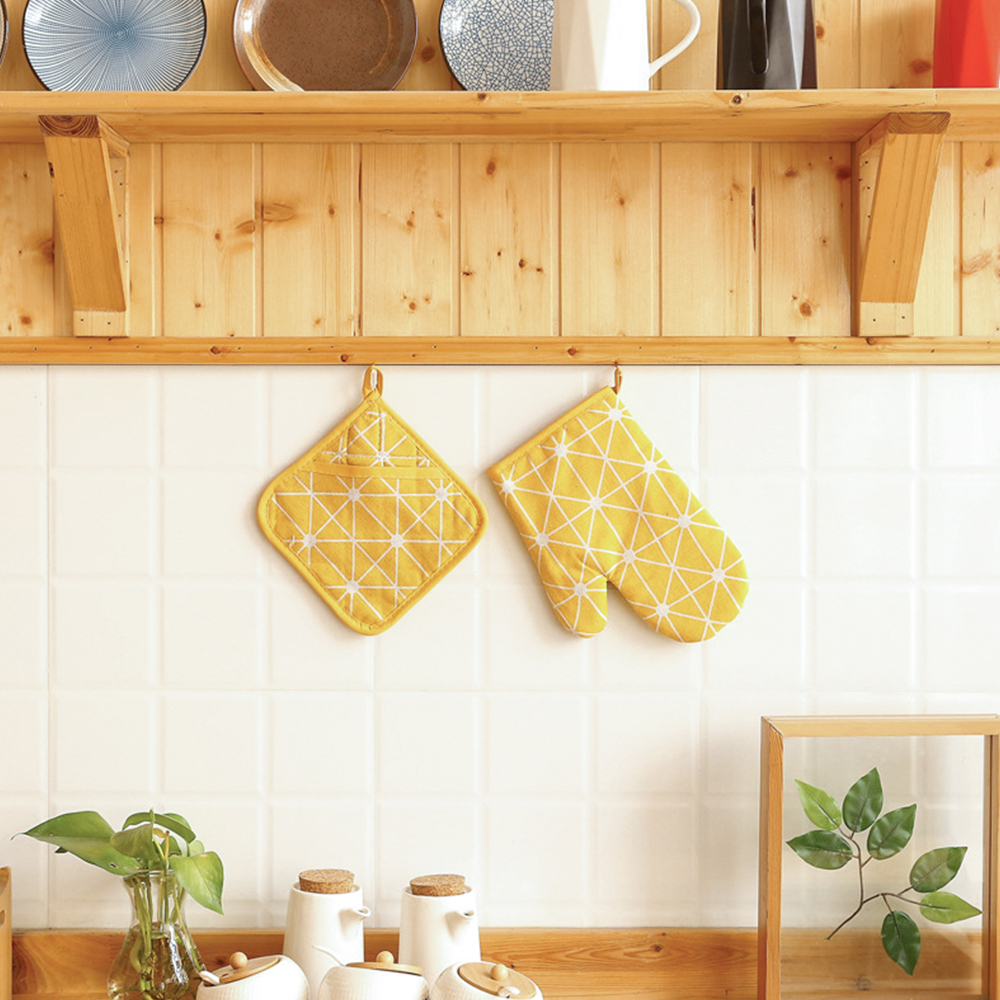 북유럽풍 투피스 주방장갑 화이트그리드 세트 냄비장갑 오븐장갑