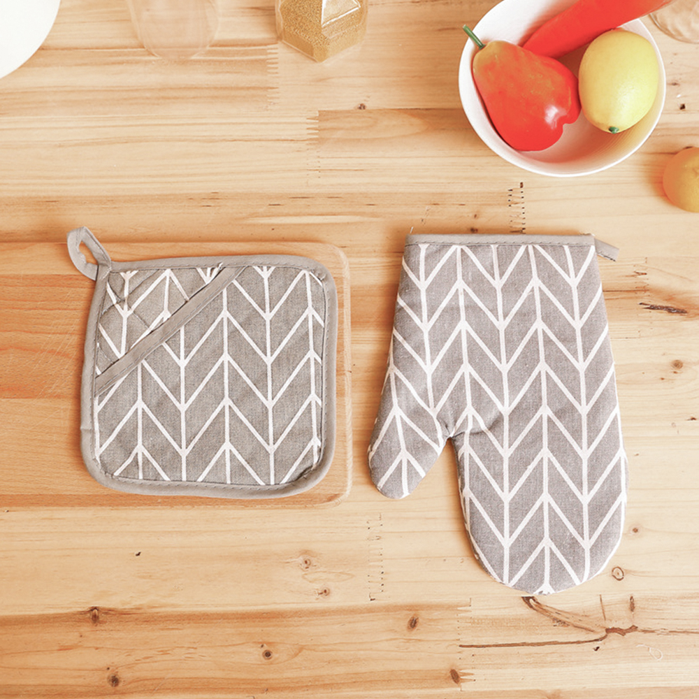 북유럽풍 투피스 주방장갑 화이트그리드 세트 냄비장갑 오븐장갑