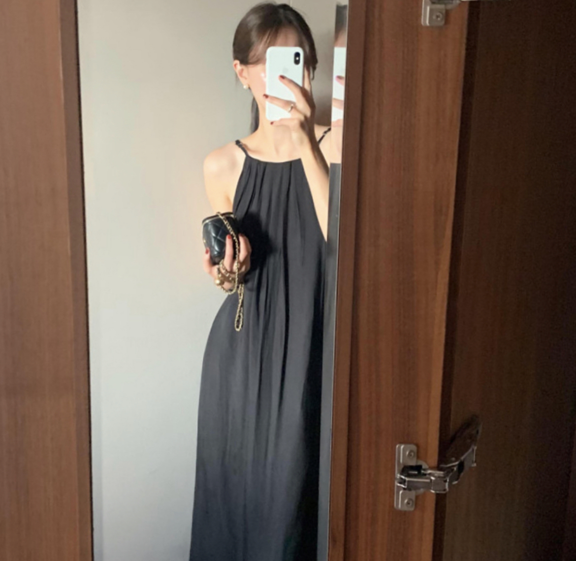 나트랑 홀터넥 플리츠 여름 바캉스룩 휴가룩 루즈핏 쉬폰 백리스 롱 맥시 롱 원피스