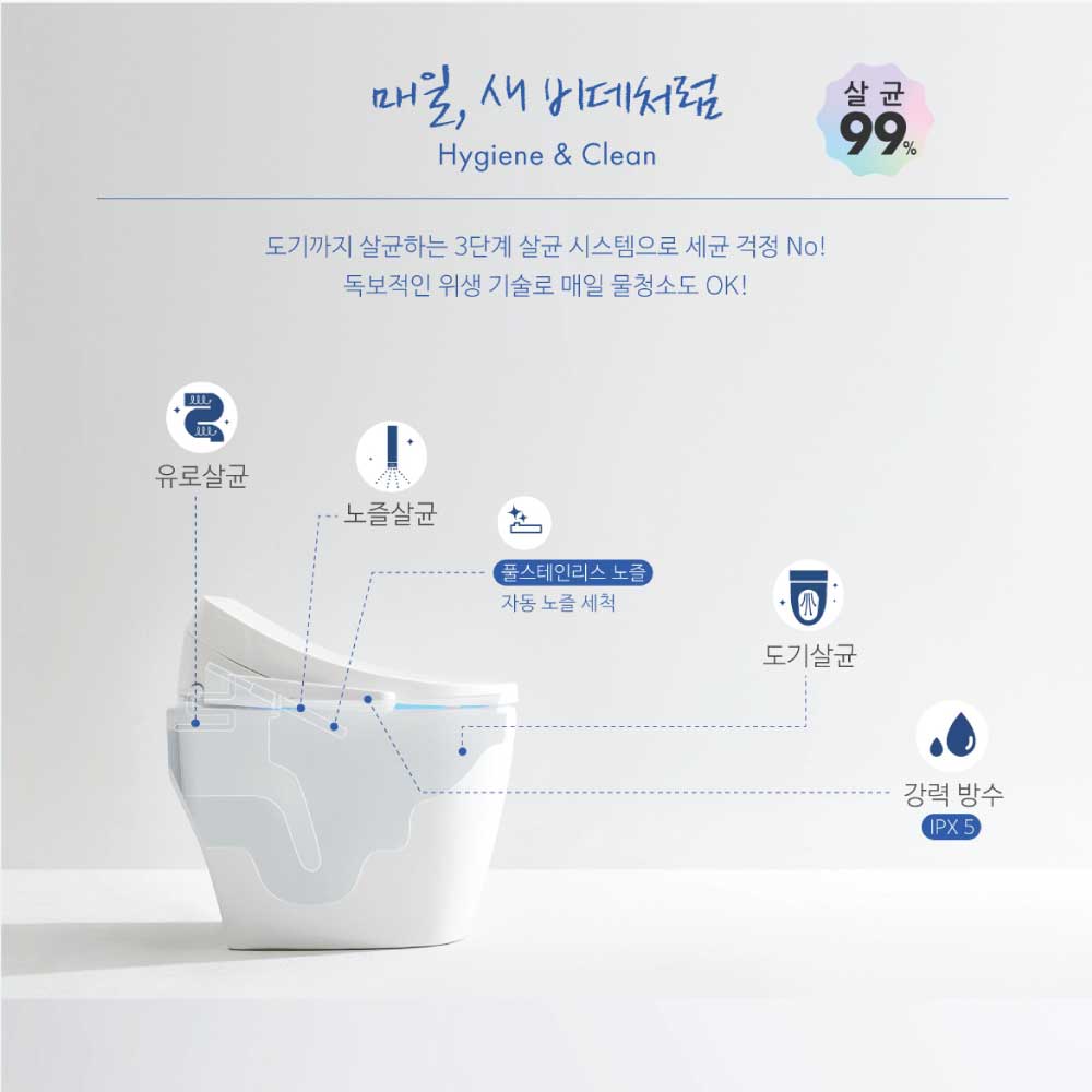 노비타 비데 BD-H510E0 직수형 필터없는 자동살균 IPX5 자가설치 이미지 8