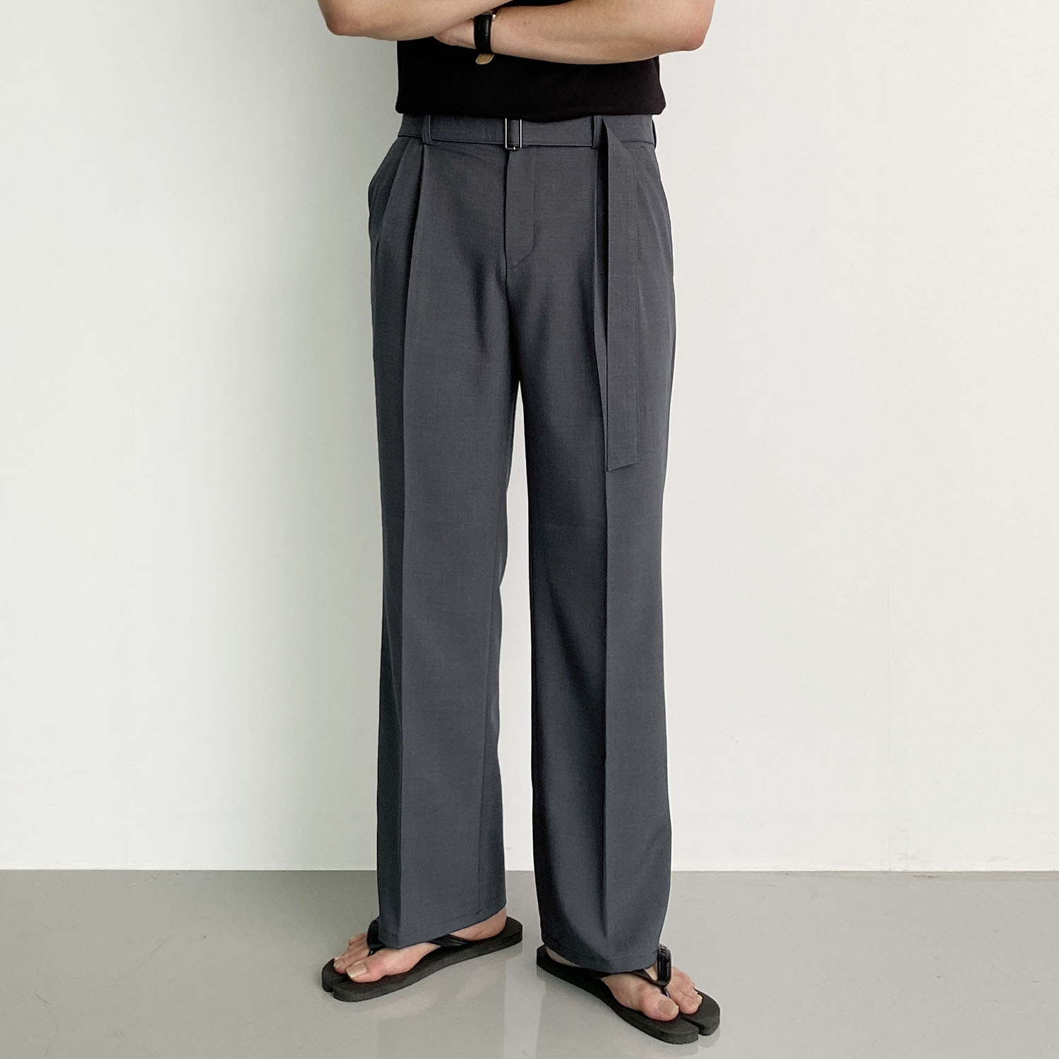 남자와이드슬랙스 벨트슬랙스 회색슬랙스 - 상세 이미지 2