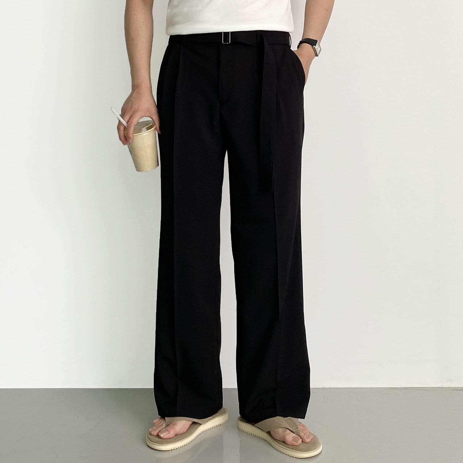 남자와이드슬랙스 벨트슬랙스 회색슬랙스 - 상세 이미지 4