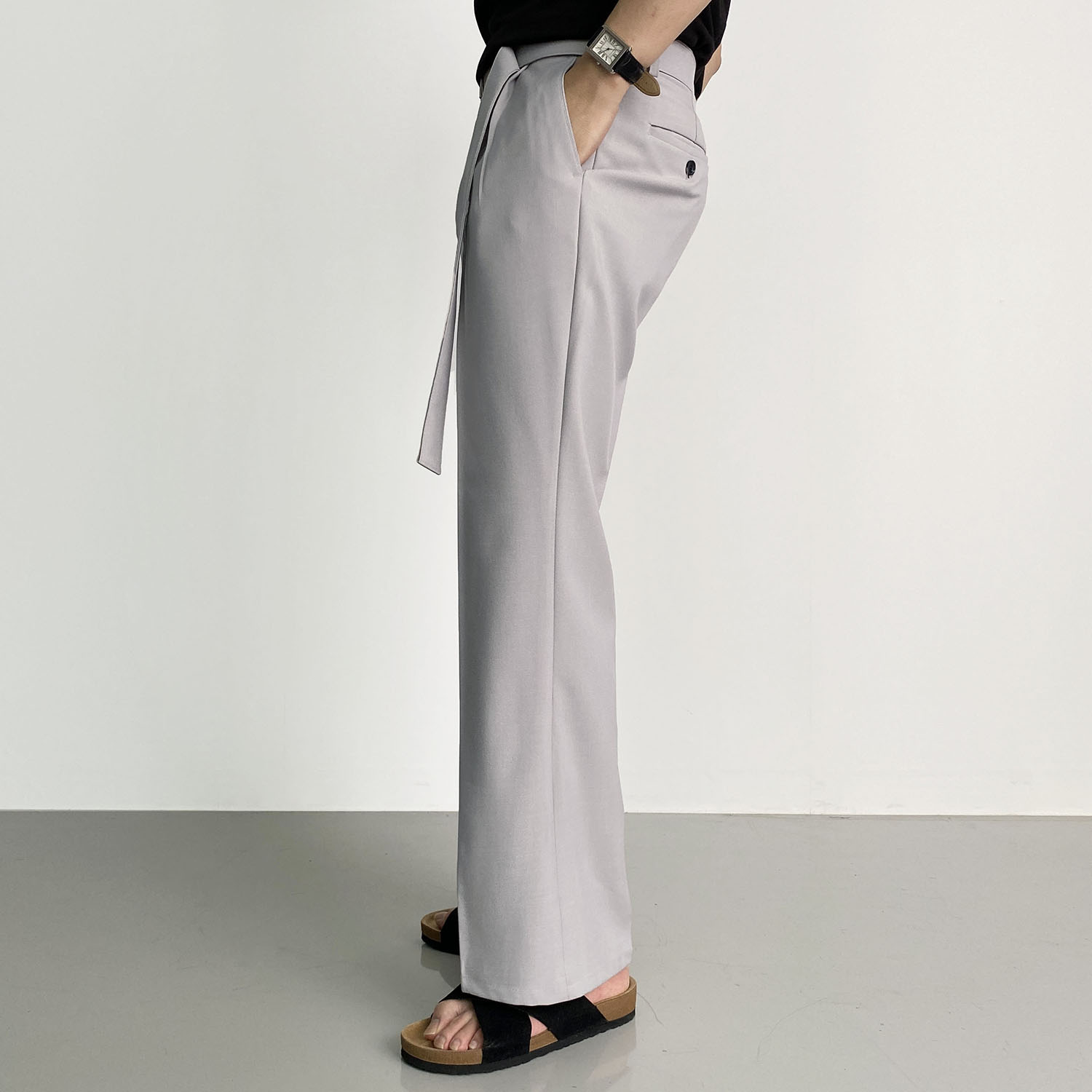 남자와이드슬랙스 벨트슬랙스 회색슬랙스 - 상세 이미지 3