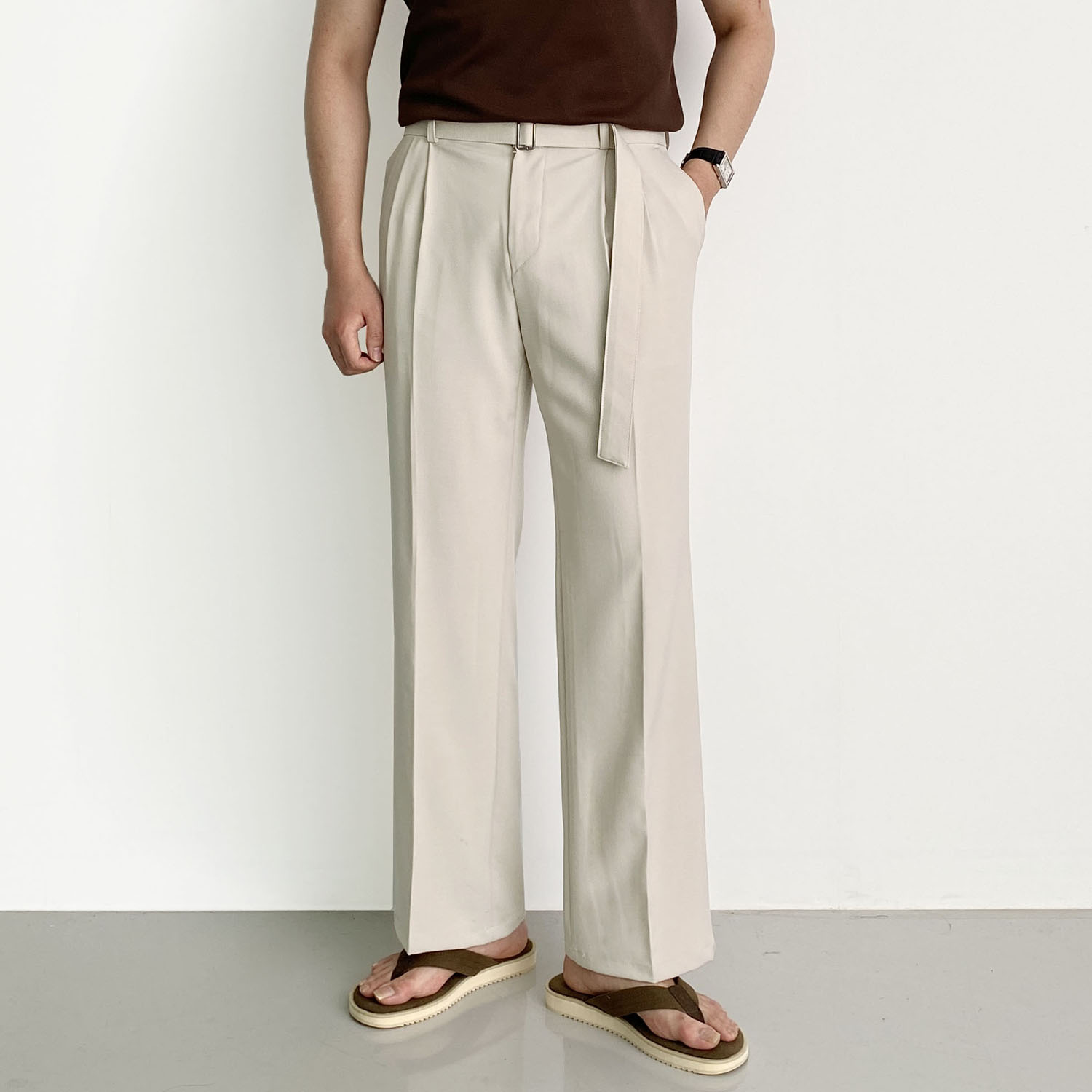 남자와이드슬랙스 벨트슬랙스 회색슬랙스 - 상세 이미지 5