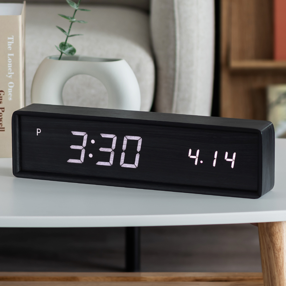 플라이토 우드 인테리어 LED 탁상시계 전자 무소음 디지털 알람 책상 협탁 침실 대형 38cm 오블롱