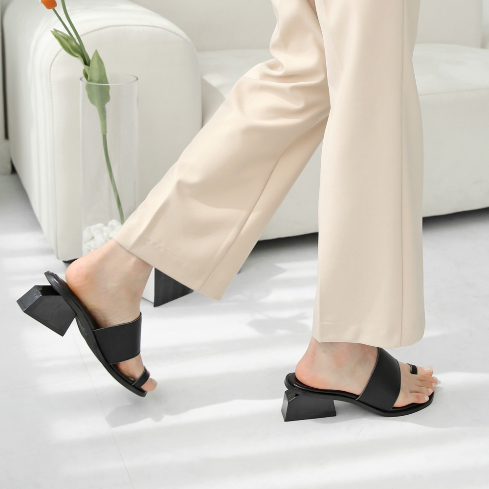 스퀘어 엄지 쪼리 힐 슬리퍼 뮬 샌들 5cm