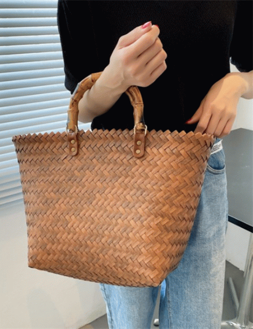 바캉스 대나무 손잡이 라탄 밤부 도트백(2colors)