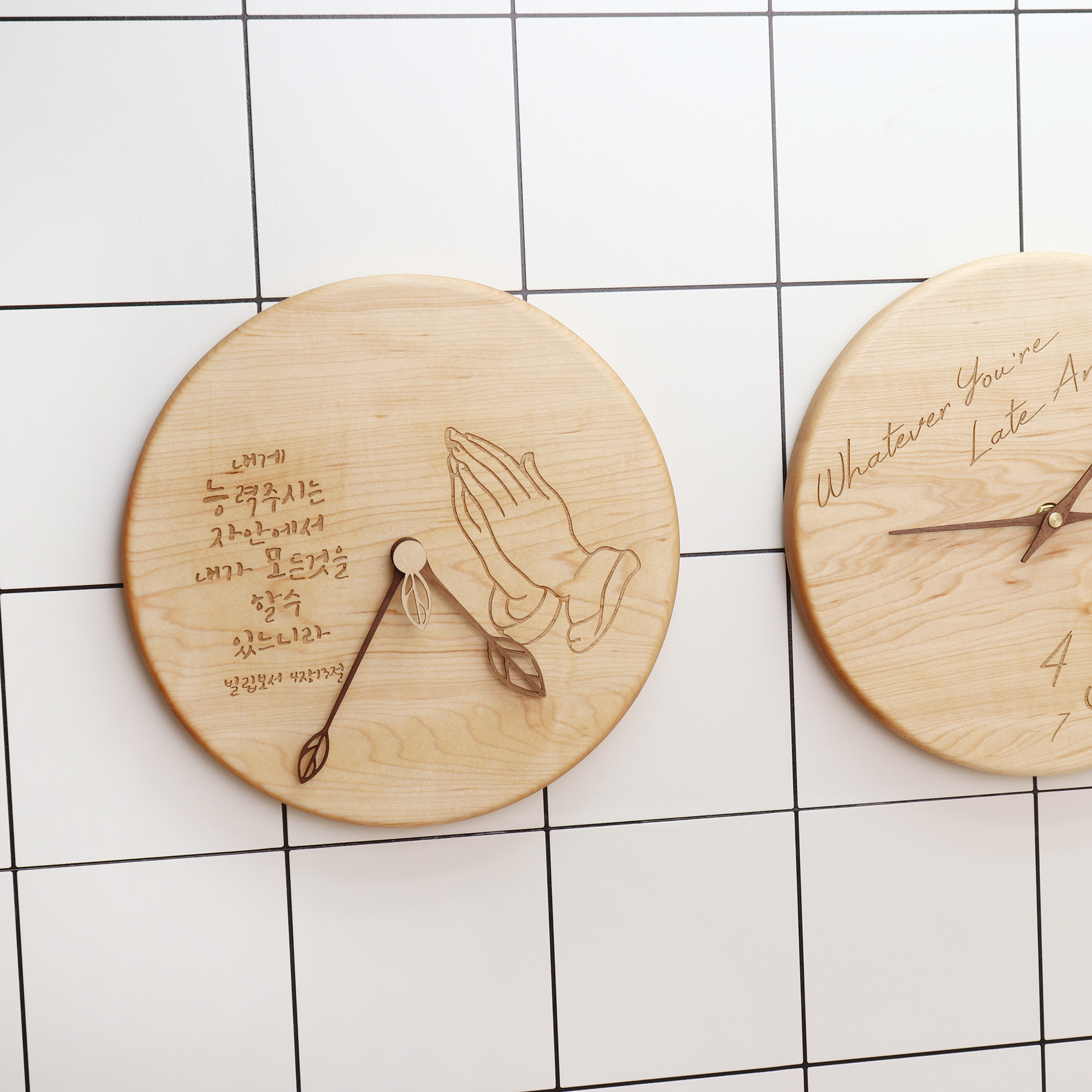메이플 기독교 각인 30cm 무소음 인테리어 우드 벽시계 & 탁상시계 - 상세 이미지 5