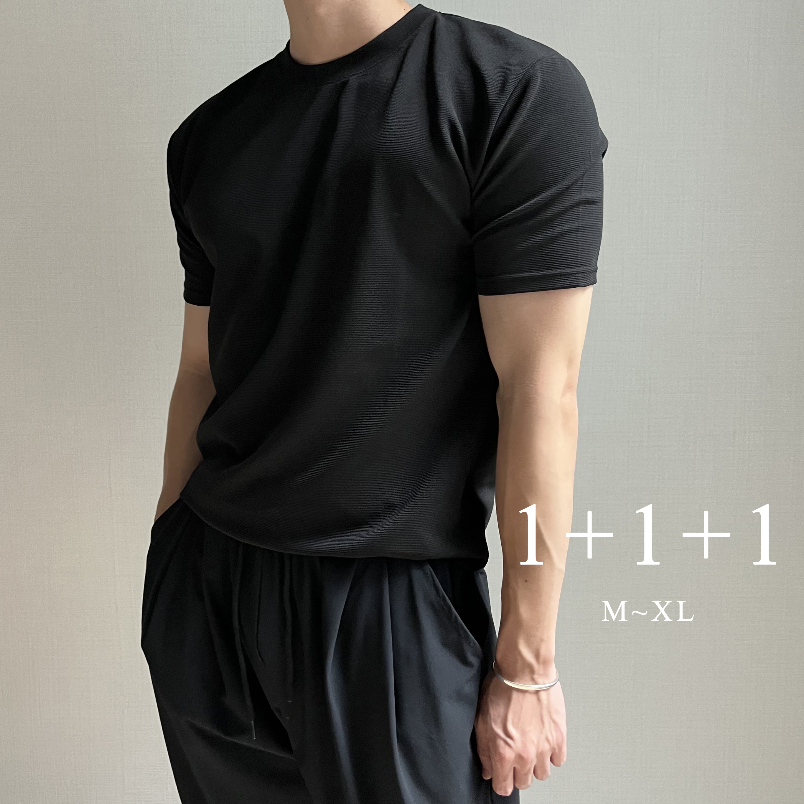 1+1+1 머슬핏 빅사이즈 링클프리 스판 짐웨어 운동복 슬림핏 반팔티 - 상품 이미지