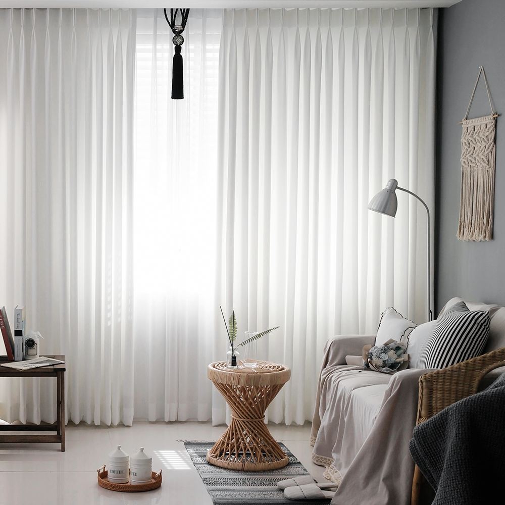 나비주름 퓨어 화이트 거실 안방 암막커튼