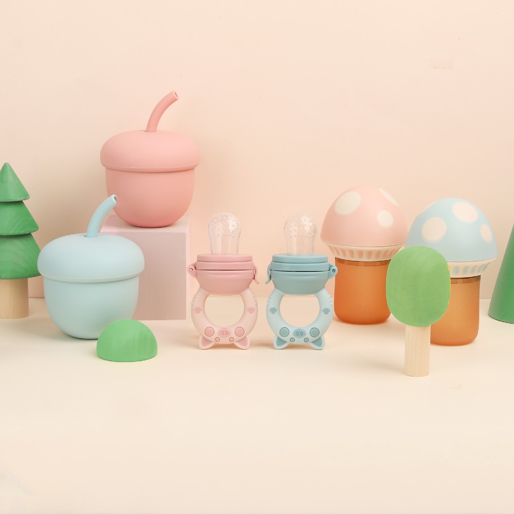 베이비팜 아기 실리콘 국민 과일 과즙망 블루+핑크 S M L 세트 이유식 수박