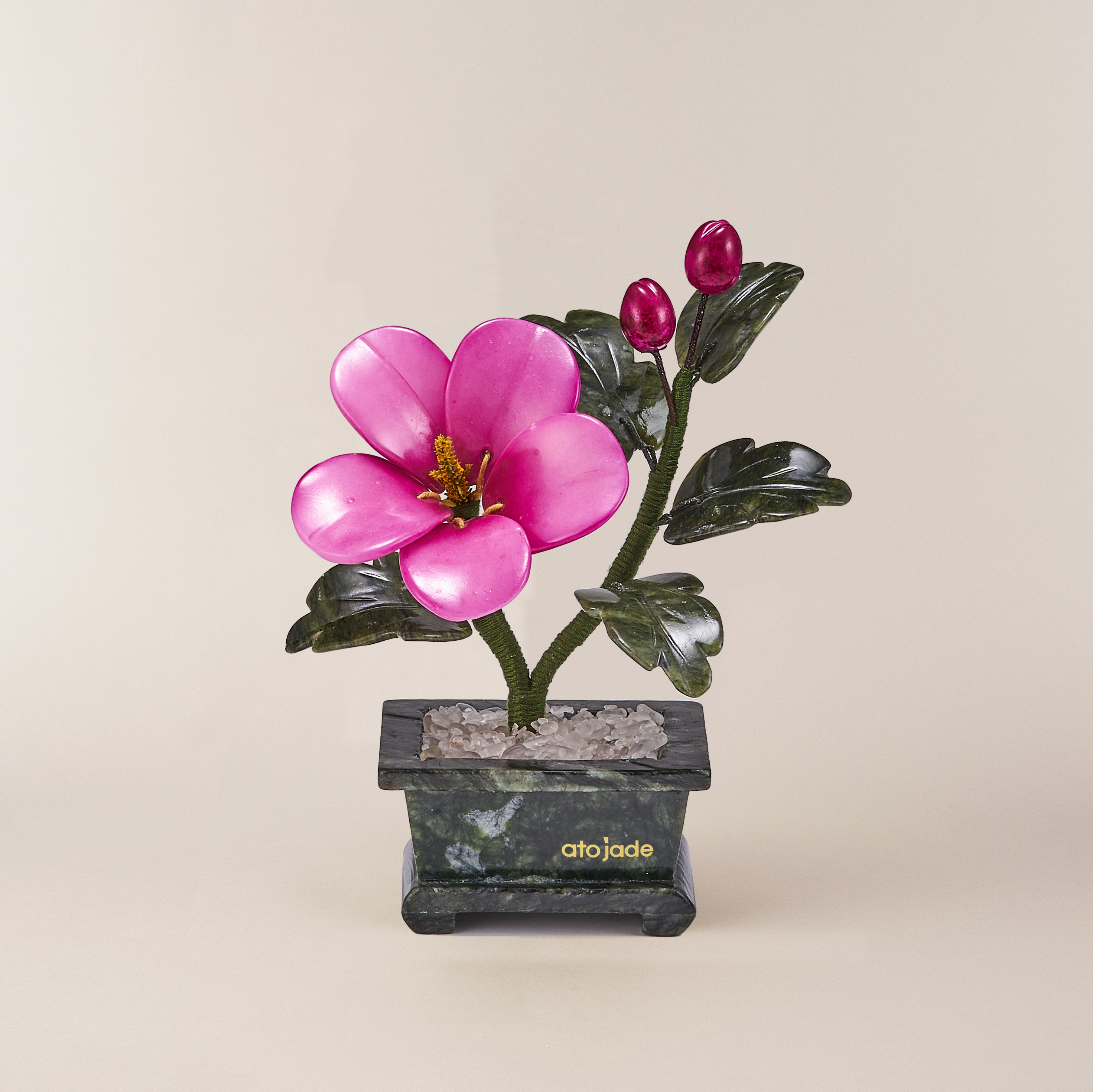 아토제이드 천연 옥꽃 미니 무궁화 사각  퍼플  / 승진선물 승진화분 입사선물 승진난 개업화분 옥으로만든꽃 제품 이미지