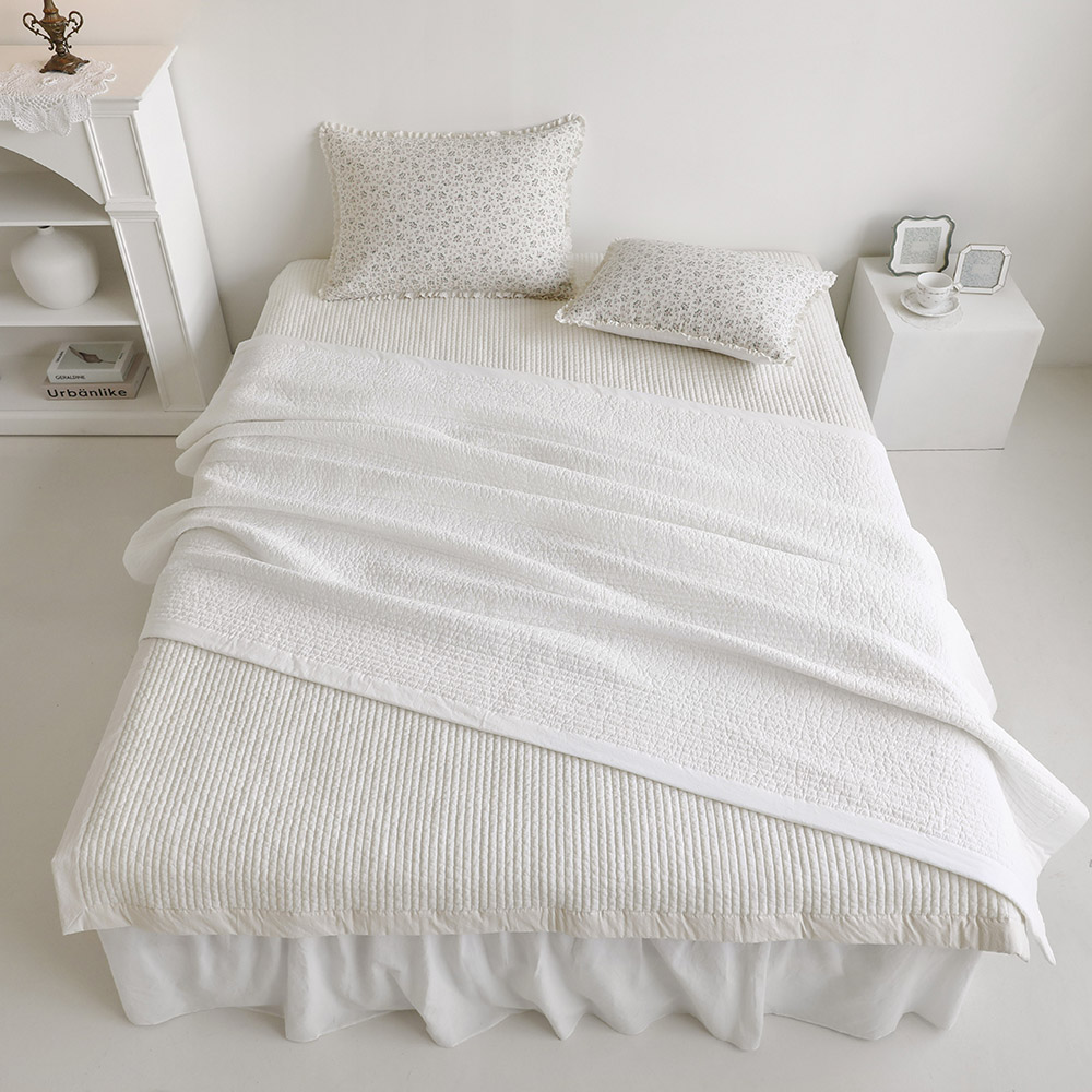 순수 프리미엄 고밀도 100수 워싱 피그먼트 순면 패드 이불 먼지없는 알러지 케어 침대 스프레드 여름 싱글 퀸 매트리스 깔개 화이트 싱글S