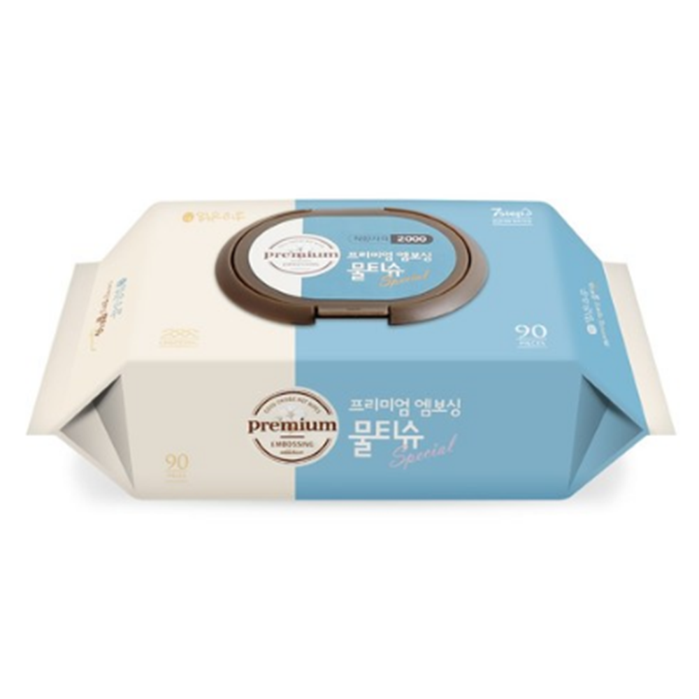 맑은 하루 프리미엄 엠보싱 물티슈 90매 캡형 청소 위생적 도톰한 두꺼운 저자극 - 상품 이미지