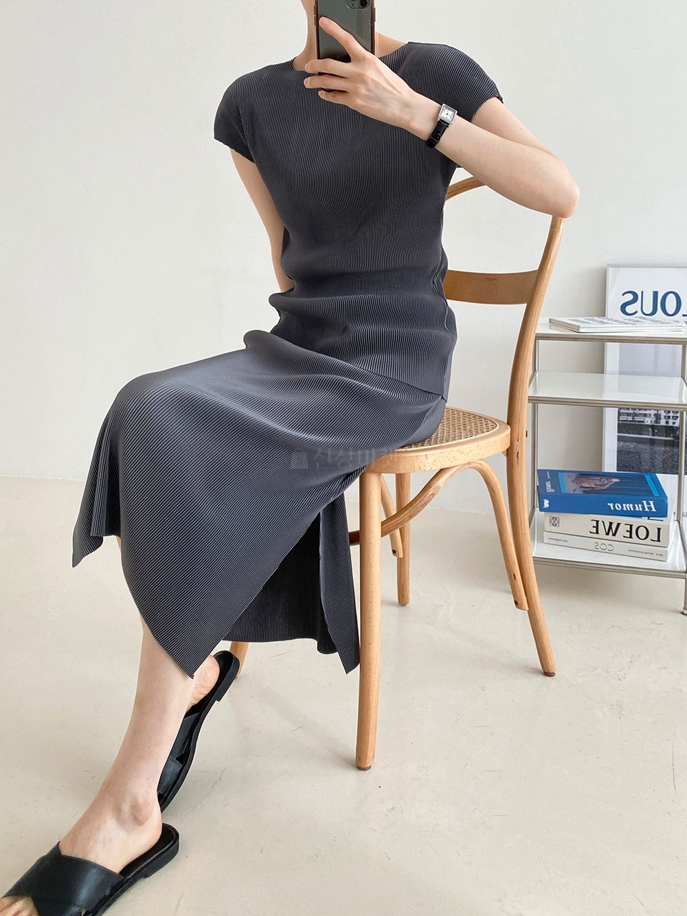 플리츠 반팔티 여름 여성 주름 냉장고 쿨 미시 캡소매 나시 티셔츠 - 상세 이미지 2