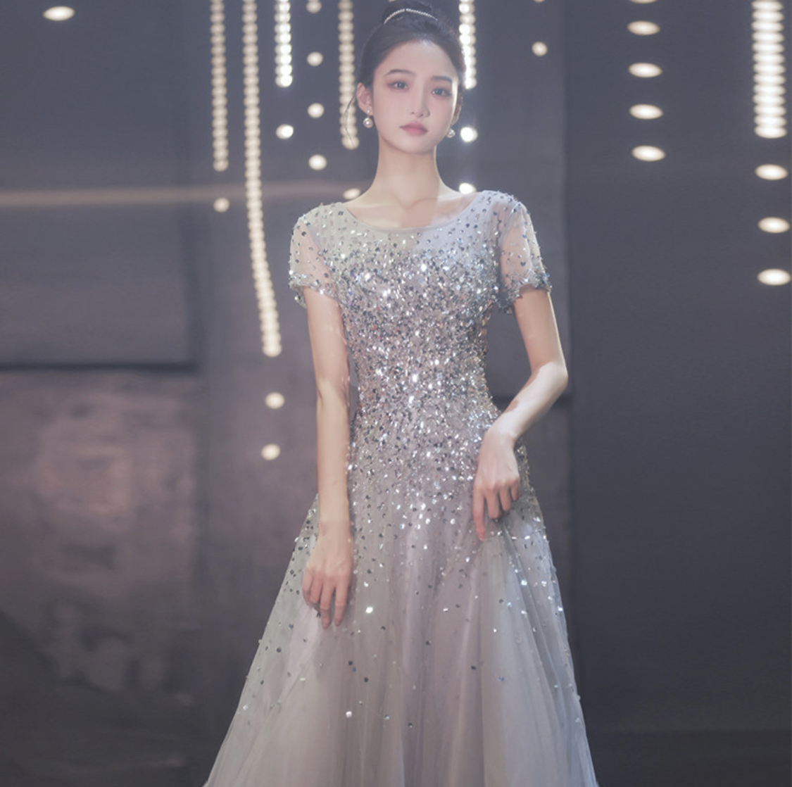 스팽글 비즈 2부 약혼 파티 연주회 피로연 스냅촬영 이브닝 셀프웨딩드레스 - 상품 이미지