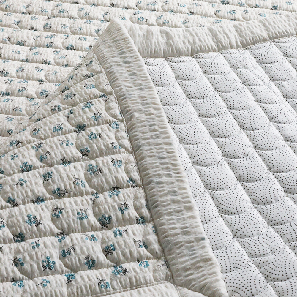 여름침대패드 햄프 플라워 슈퍼싱글 퀸 침대패드