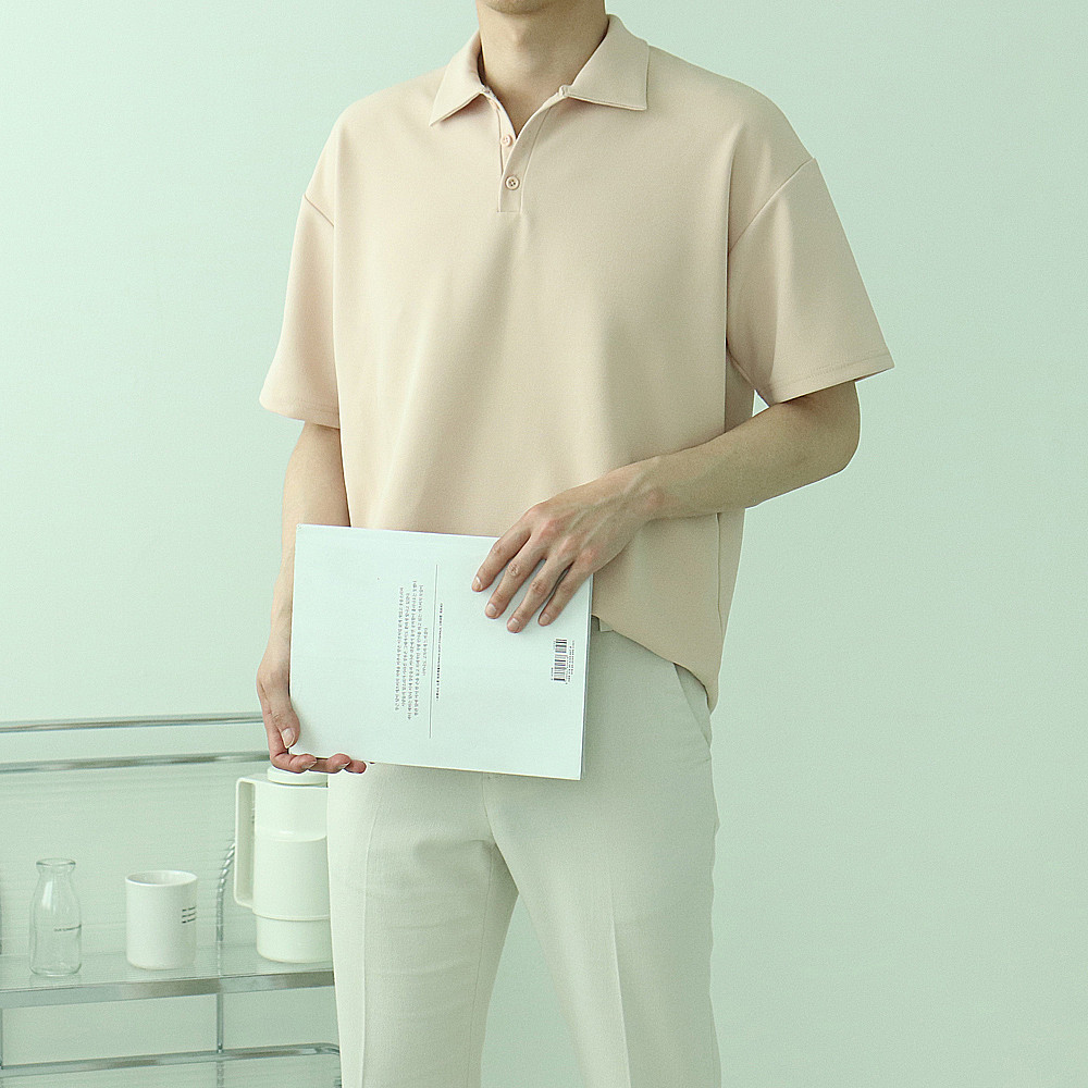 1+1 남자반팔티 구김없는 오버핏 헨리넥반팔 - 상세 이미지 2