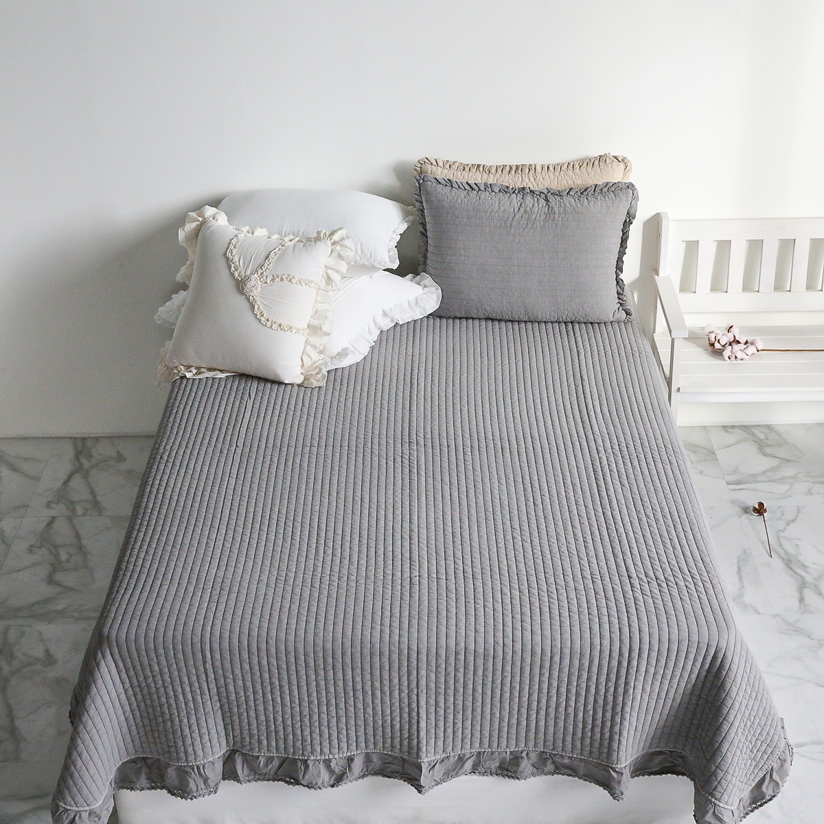 피그먼트침대패드 순면 이불패드 60수 큰골 줄누비 퀸 킹 양면