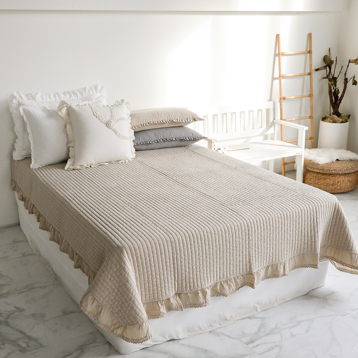 피그먼트침대패드 순면 이불패드 60수 큰골 줄누비 퀸 킹 양면