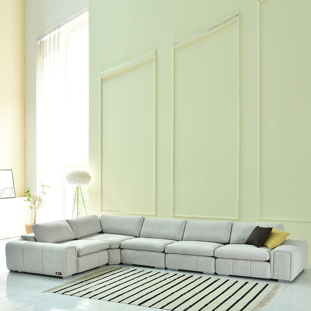 스코나 콜린스 구스 조야 아쿠아텍스 패브릭 소파 스툴미포함, 연그레이, 6인용