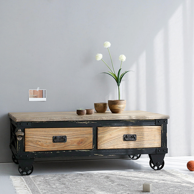 거실 소파 빈티지 원목 커피테이블 앤틱 좌식 서랍 수납 낮은 소파테이블