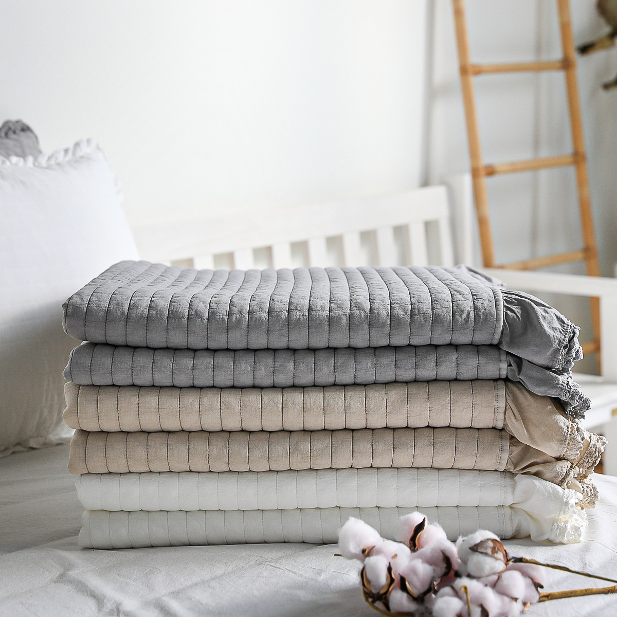 피그먼트침대패드 순면 이불패드 60수 큰골 줄누비 퀸 킹 양면