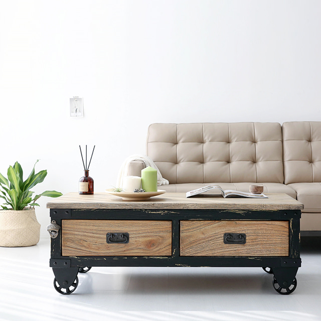 거실 소파 빈티지 원목 커피테이블 앤틱 좌식 서랍 수납 낮은 소파테이블