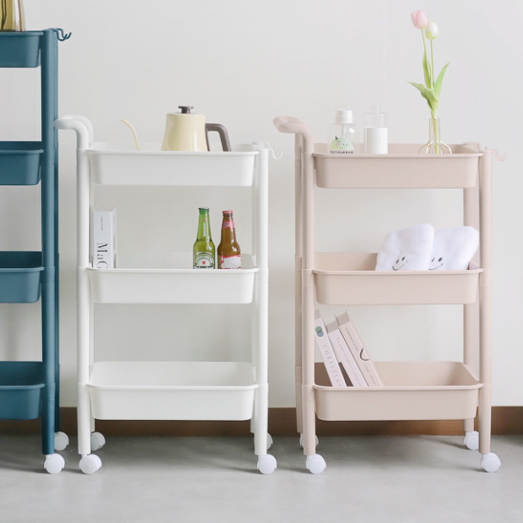 청소 카트 업소용 핸드카 식당용 카트 가정용 카트기 3단 핑크