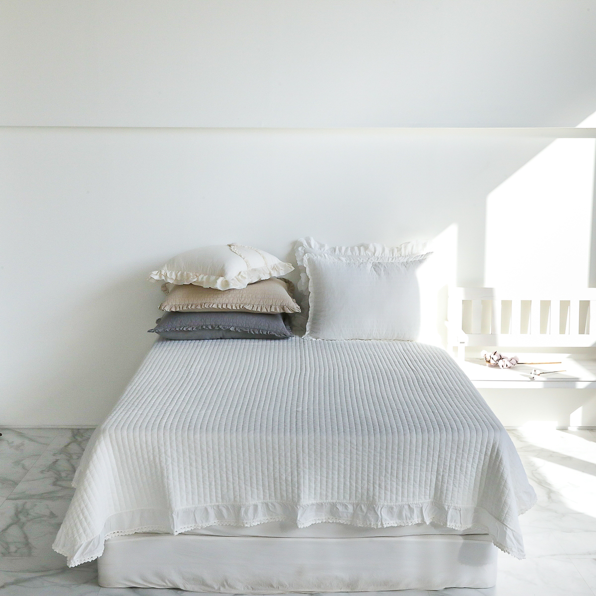 피그먼트침대패드 순면 이불패드 60수 큰골 줄누비 퀸 킹 양면