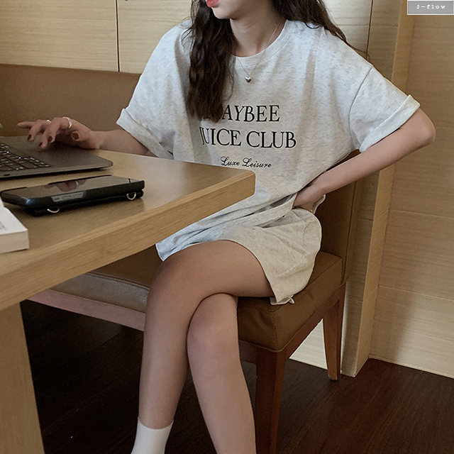 레터링 루즈핏 티셔츠 반바지 세트상품 (연그레이) 밴딩 메이비 나염 면 트레이닝 제이플로우 이미지 6