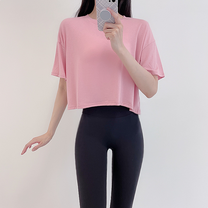 로라벨 충전 필라테스복 요가복 필라테스 빅사이즈 상의 옷 커버업 운동복 요가 반팔 크롭