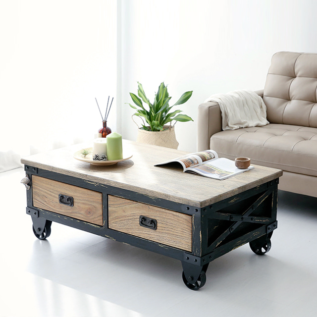 거실 소파 빈티지 원목 커피테이블 앤틱 좌식 서랍 수납 낮은 소파테이블