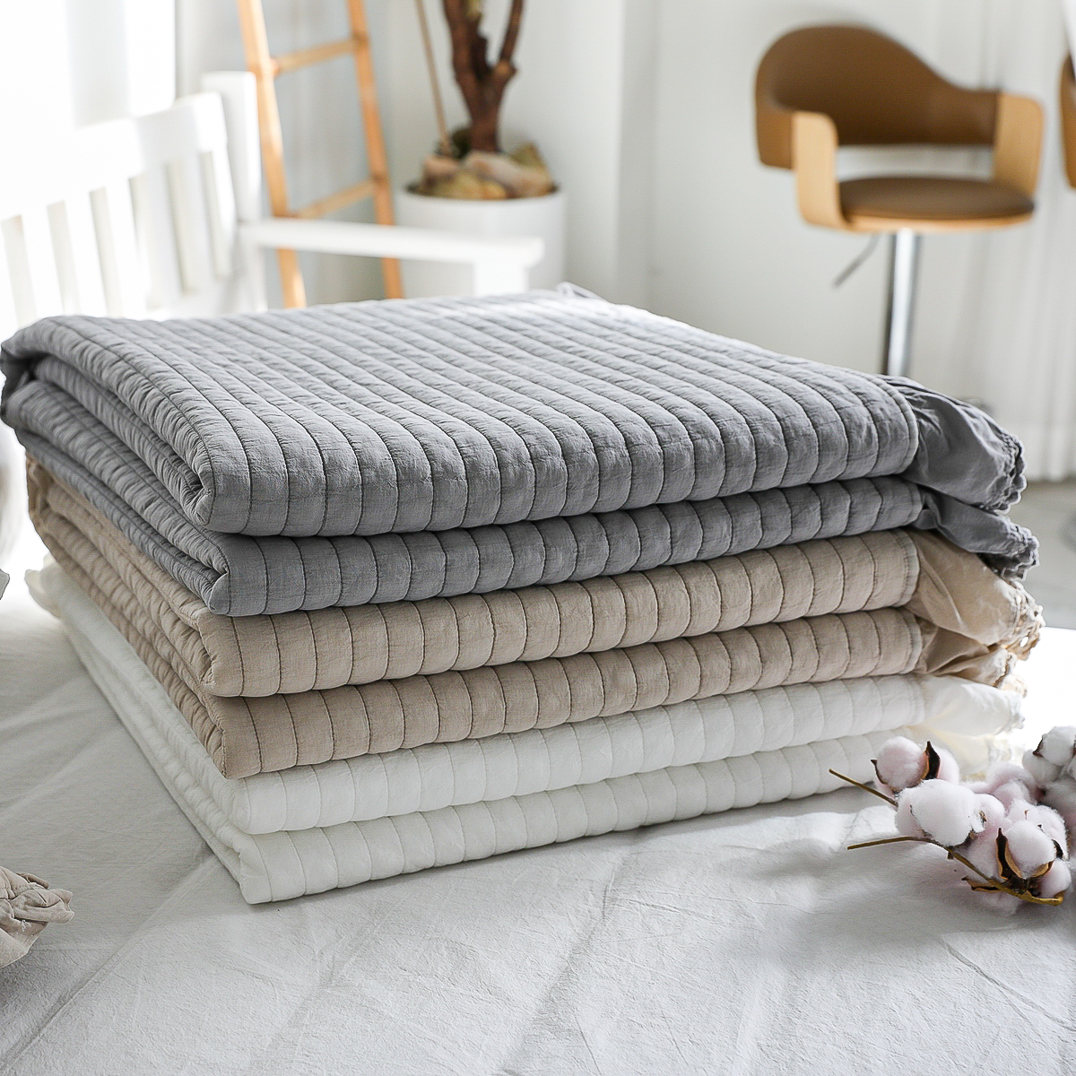 피그먼트침대패드 순면 이불패드 60수 큰골 줄누비 퀸 킹 양면