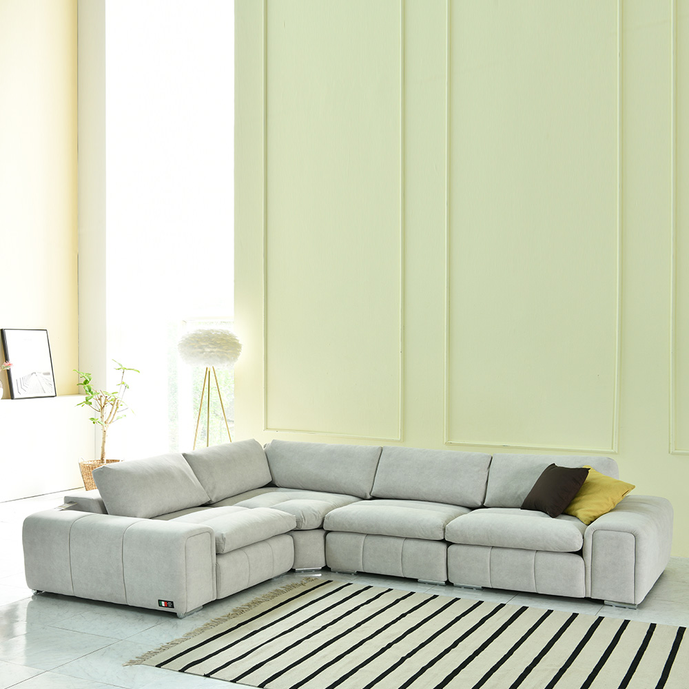 스코나 콜린스 구스 조야 아쿠아텍스 패브릭 소파 스툴미포함, 연그레이, 5인용