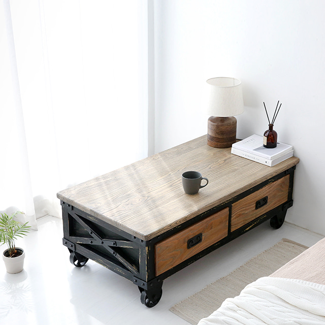 거실 소파 빈티지 원목 커피테이블 앤틱 좌식 서랍 수납 낮은 소파테이블