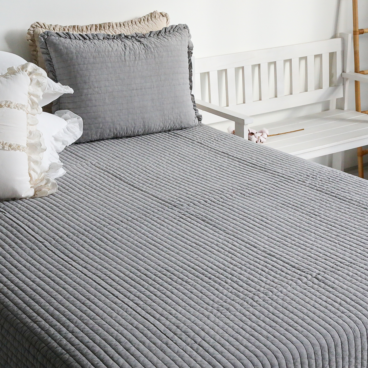 피그먼트침대패드 순면 이불패드 60수 큰골 줄누비 퀸 킹 양면