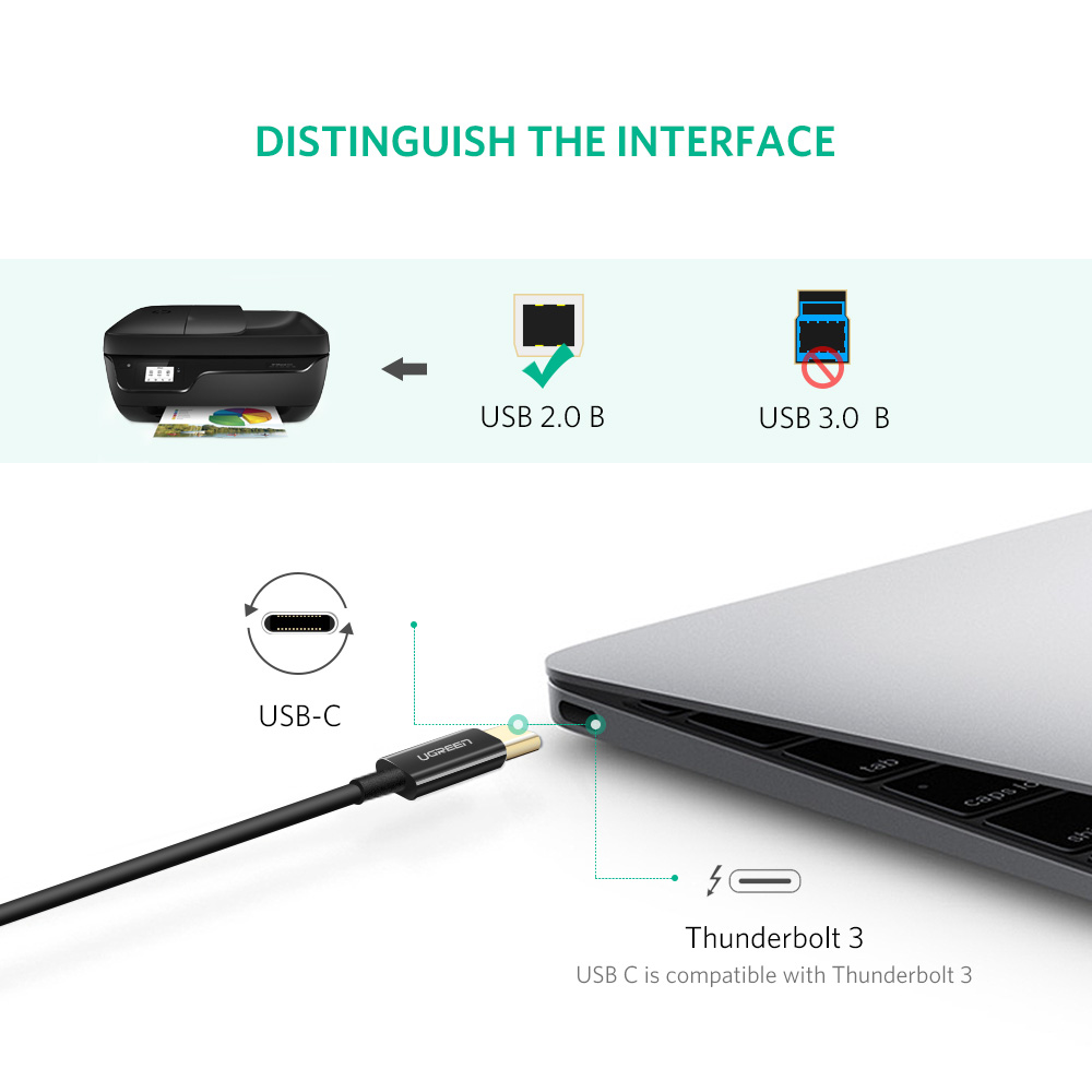 유그린 C타입 to USB2.0 B CM BM 케이블, US241/프린터 스캐너 연결 - 상세 이미지 2