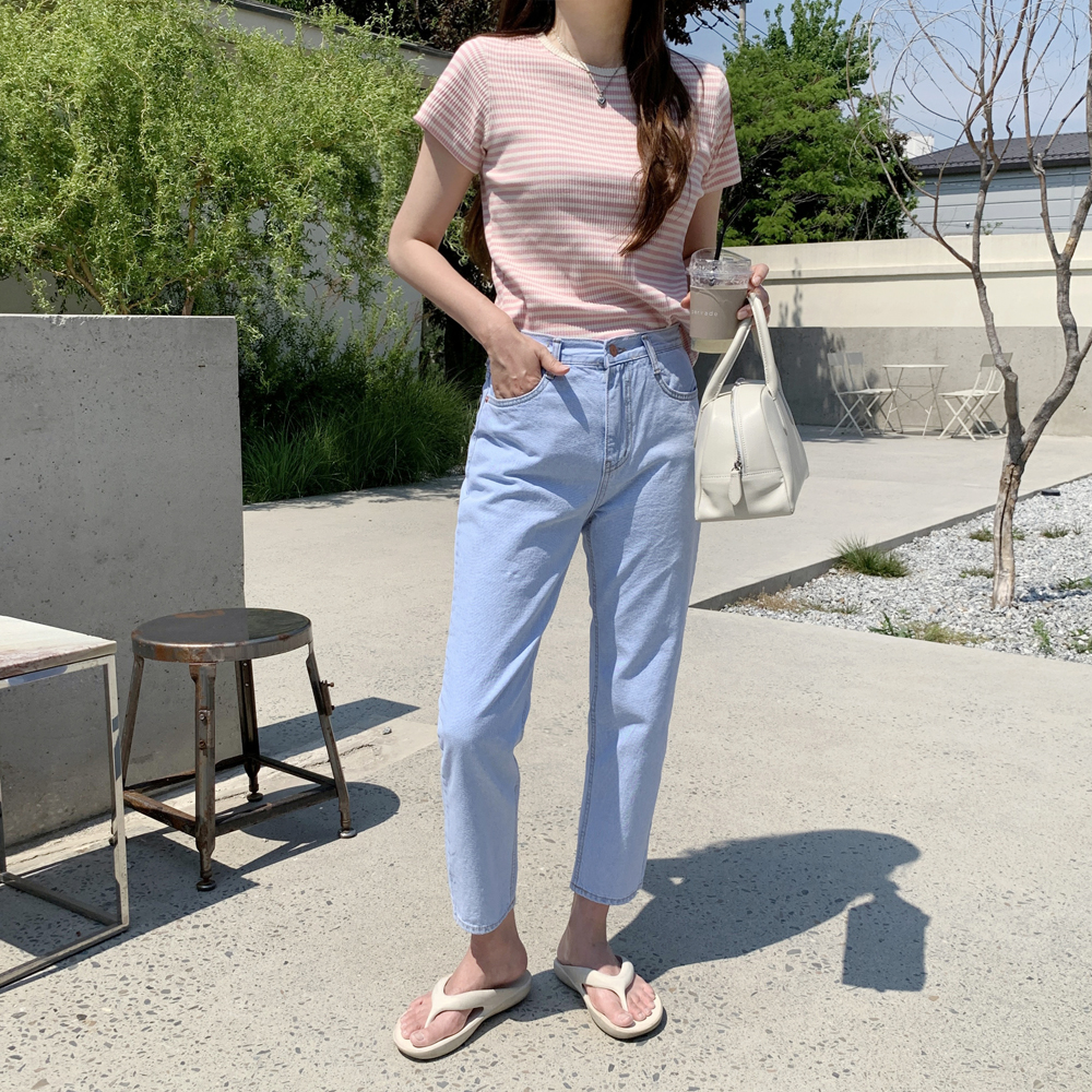 여름 여성 단가라 티셔츠 추천 기본 코튼 스트라이프 반팔티 후기