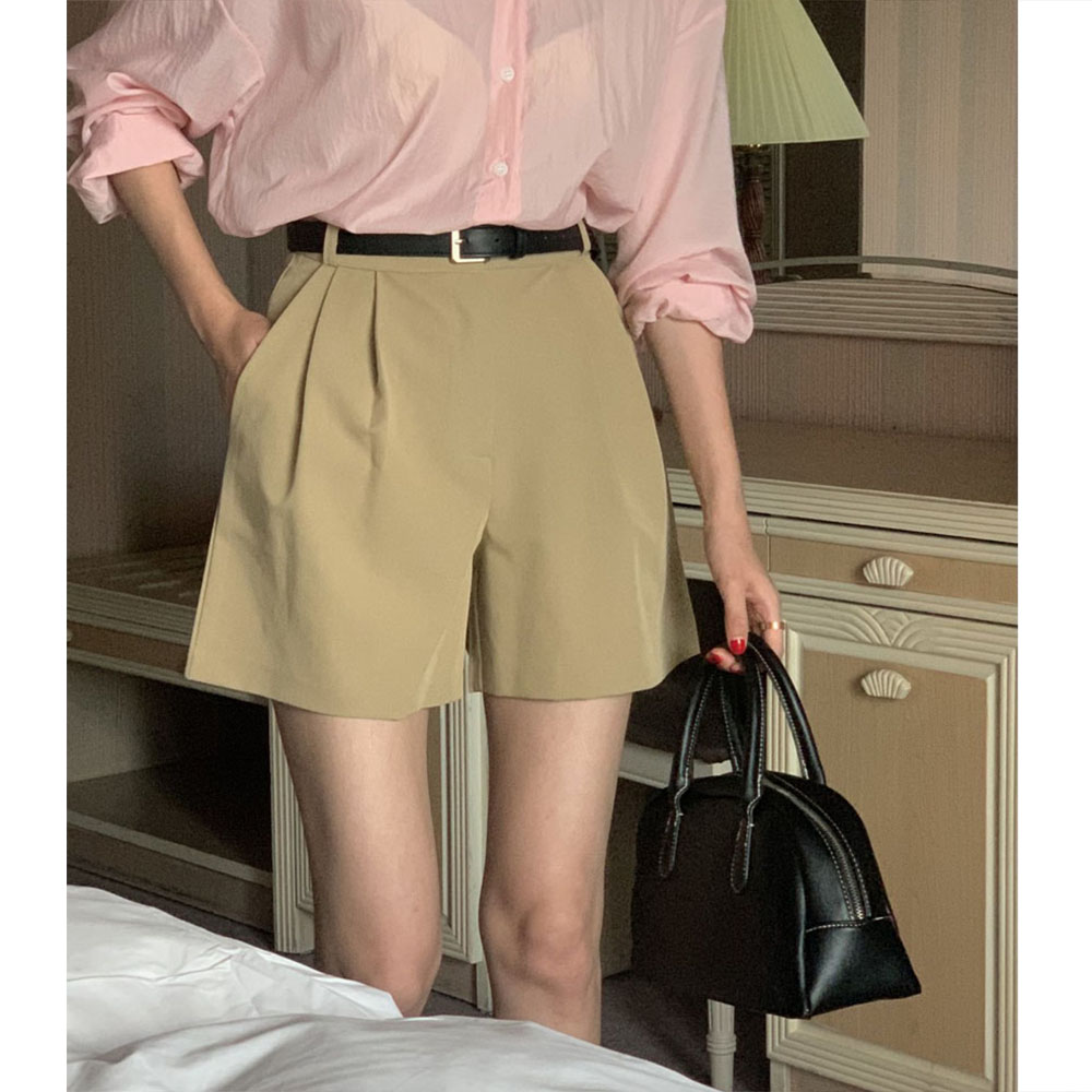 (인기재진행) 오버무드 여성 여름 신상 찰랑 쿨링 투핀턱 3부 슬랙스 반바지 팬츠 5color - 상세 이미지 3