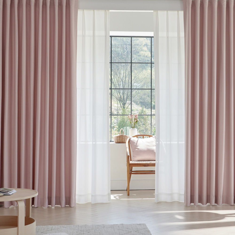 뷰하우스 스트라이프 쉬폰 나비주름 속지 맞춤커튼